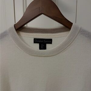 Christian Lacroix Merino Wool. Men's Ivory Crewneck Sweater